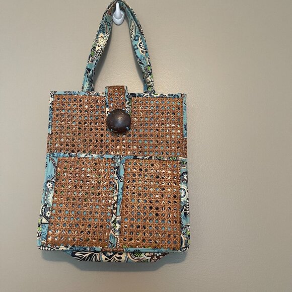 Vera Bradley Tiki Tote Double Handle Shopper Beach Rattan Overlay, UGC - Picture 9 of 10